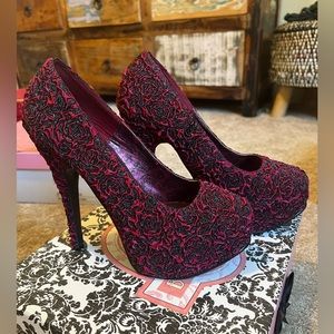 Bordello Floral Red Heels